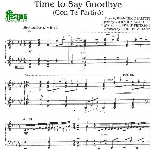time to say goodbye 竖琴谱