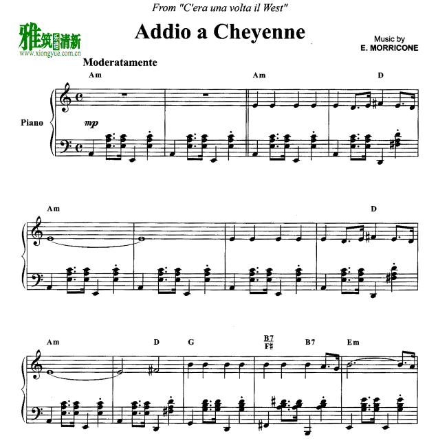 西部往事 addio a cheyenne钢琴谱