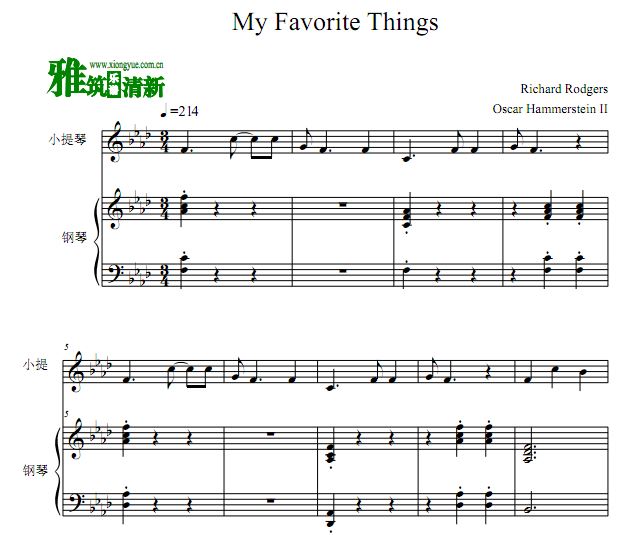 音乐之声 My Favorite Things 小提琴钢琴谱