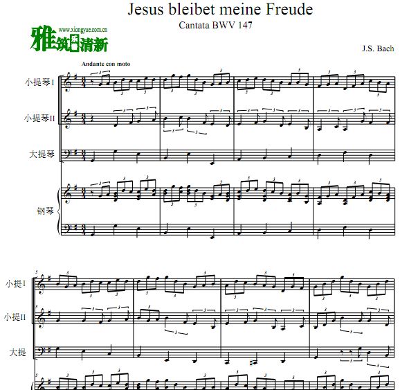 耶稣,吾民仰望的喜悦 Jesus Bleibet Meine Freude小提大提钢琴四重奏谱