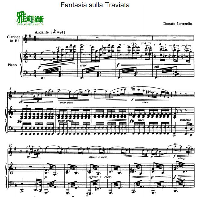 Donato Lovreglio威尔第 茶花女主题与变奏单簧管钢琴伴奏谱