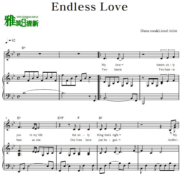 无尽的爱 Endless Love正谱 歌谱 钢琴谱