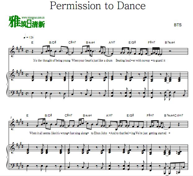 防弹少年团 Permission to Dance钢琴伴奏谱 歌谱