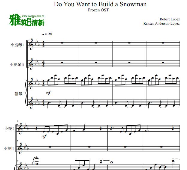 Do You Want to Build a Snowman小提琴钢琴三重奏谱