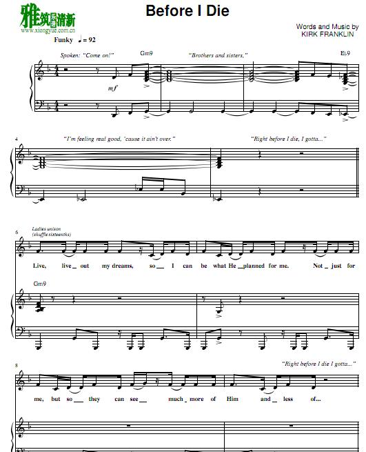 Kirk Franklin - Before I Die钢琴伴奏谱