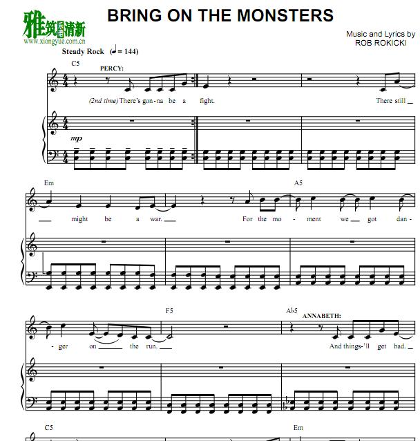 Percy Jackson The Lightning Thief - BRING ON THE MONSTERS钢琴伴奏谱