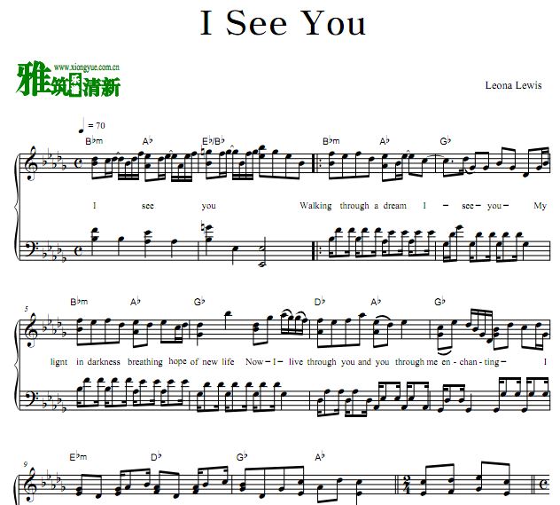 I See You 阿凡达主题曲钢琴谱