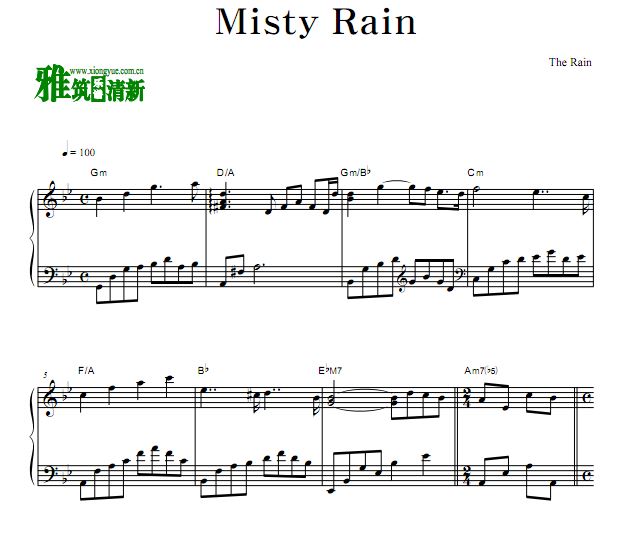金允 Misty Tain钢琴谱