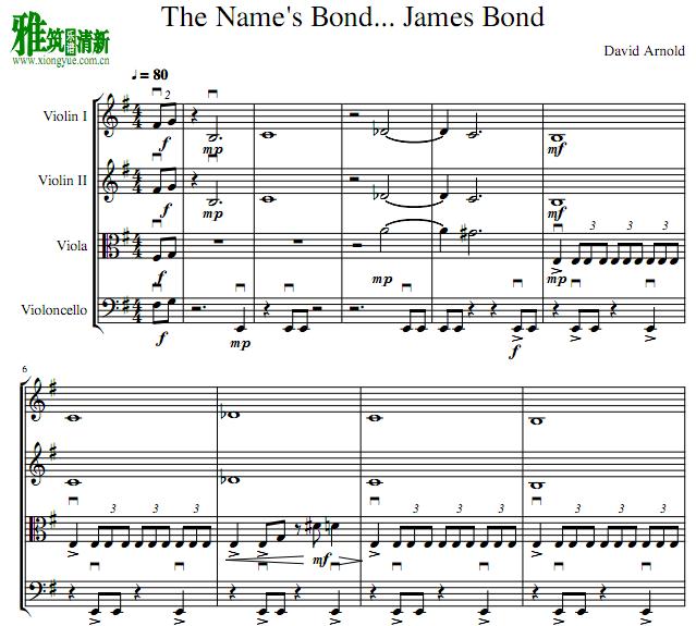 007James Bond - The Name's Bond弦乐四重奏谱
