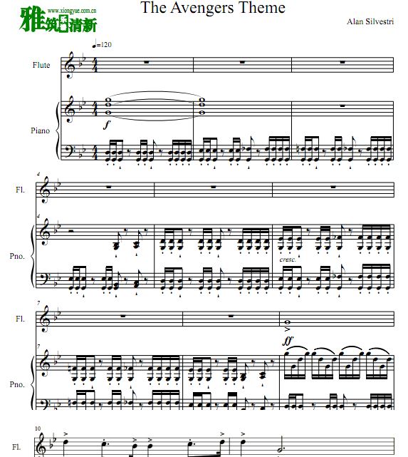 The Avengers 复仇者联盟主题曲长笛钢琴伴奏谱