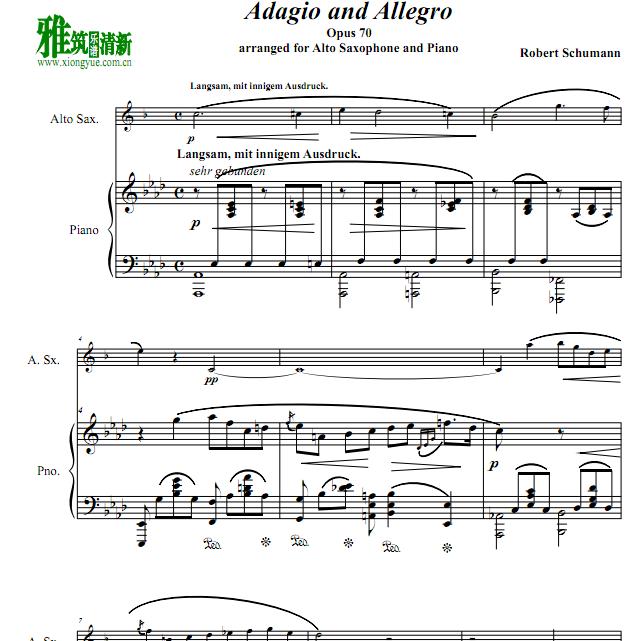 舒曼《柔板与快板》 Schumann Adagio and Allegro Op. 70萨克斯钢琴伴奏谱