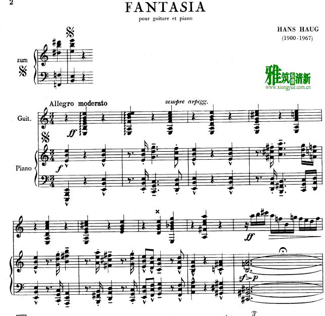 Hans Haug - Fantasia吉他钢琴谱