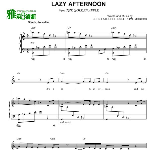 Lazy Afternoon声乐正谱 钢琴弹唱谱