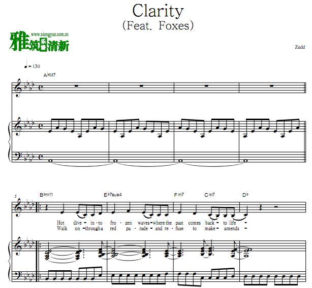 Zedd - Clarity 歌谱 钢琴弹唱谱