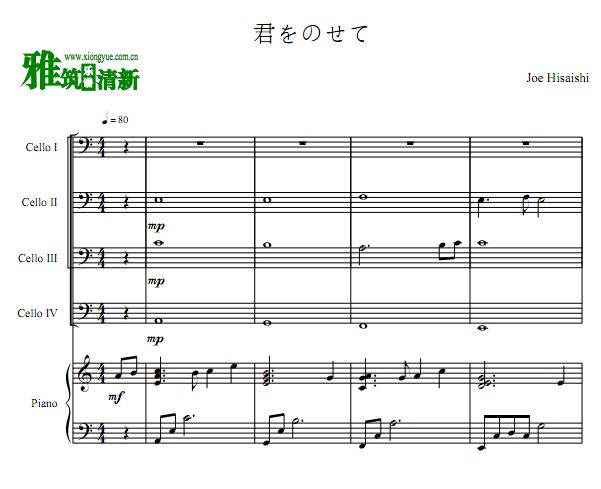 天空之城 君をのせて （伴随着你）大提琴钢琴五重奏谱