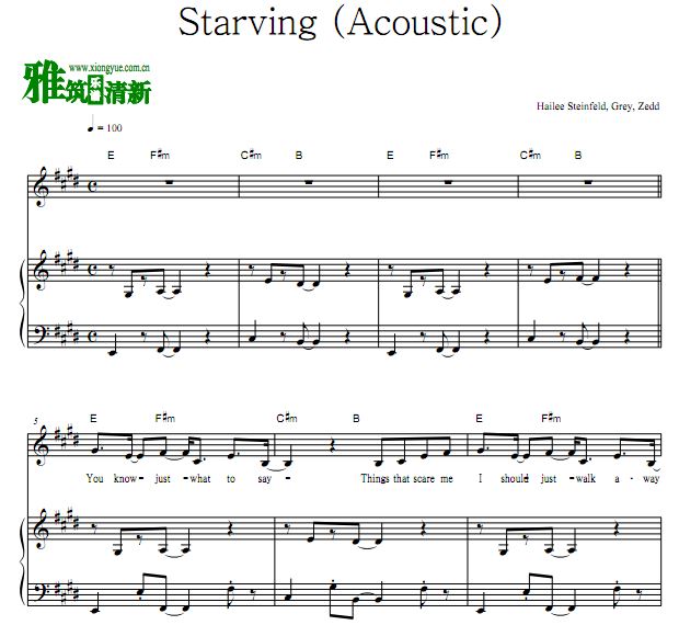 Starving (Acoustic) 歌谱 正谱 弹唱钢琴谱