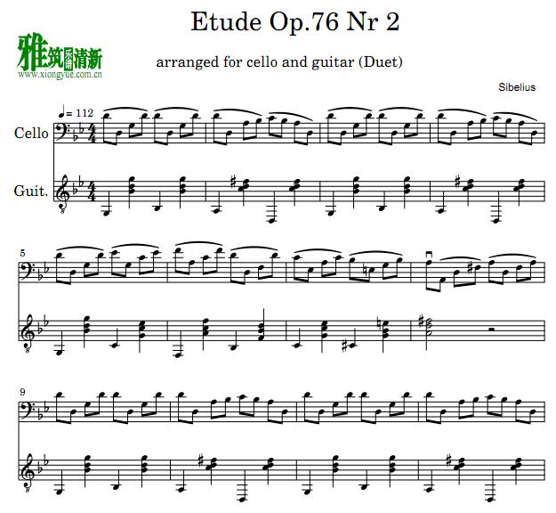 西贝柳斯 Etude Op.76 No.2 大提琴钢琴二重奏谱