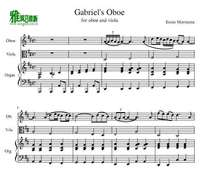 加布里埃尔的双簧管Gabriel's Oboe 双簧管中提琴重奏钢琴伴奏谱