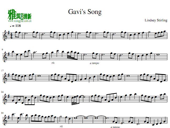 Lindsey Stirling – Gavi's Song小提琴谱