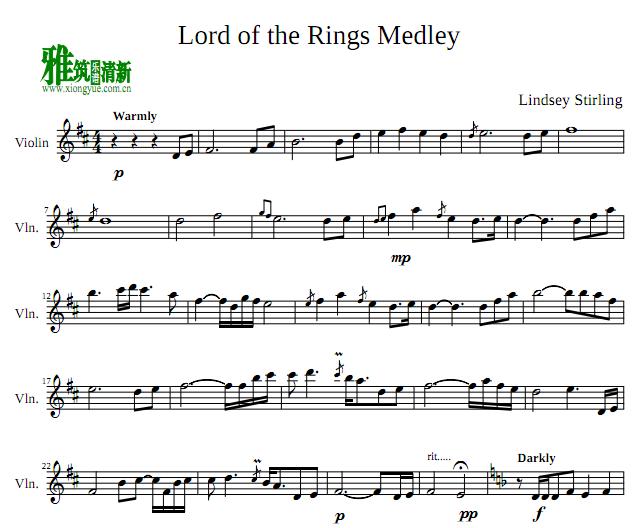 Lindsey Stirling – Lord of the Rings Medley小提琴谱