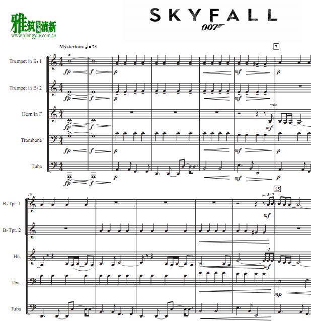 007 skyfall铜管五重奏谱