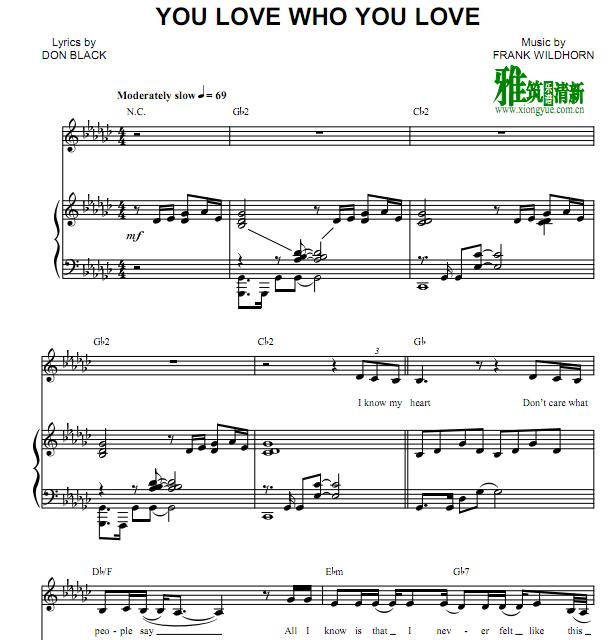 Bonnie & Clyde You Love Who You Love钢琴伴奏谱