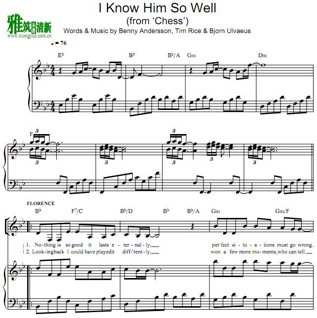 Chess - I Know Him So Well钢琴伴奏谱
