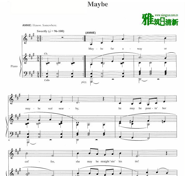 音乐剧Annie - Maybe声乐谱钢琴谱