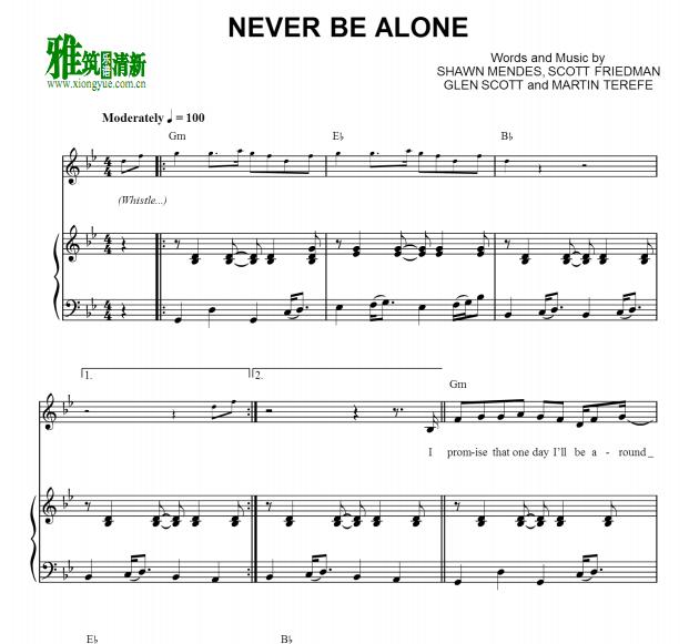 Shawn Mendes - Never Be Alone钢琴伴奏谱