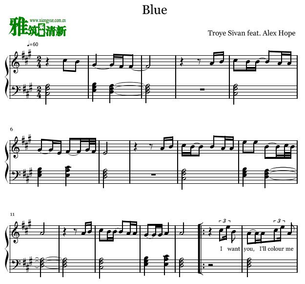 Troye Sivan - Blue 钢琴谱