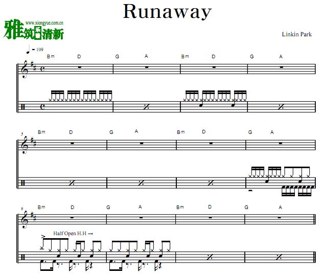 林肯公园 - Runaway 鼓谱
