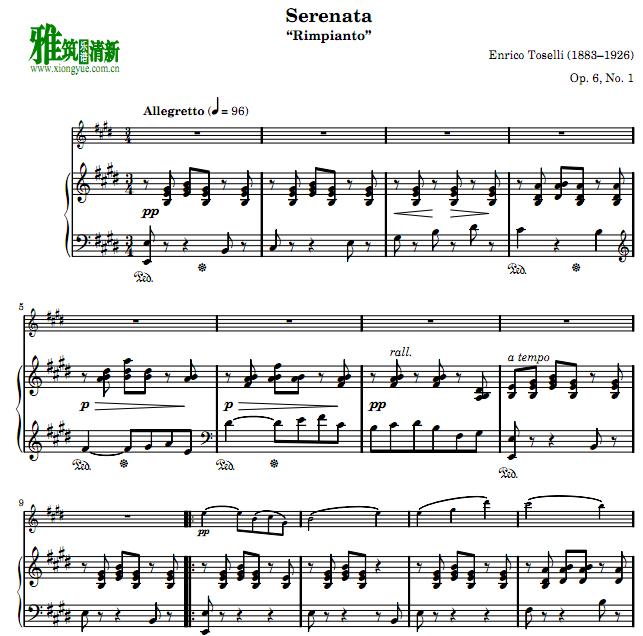 Toselli 托塞利 悲叹小夜曲 Serenata Rimpianto长笛钢琴伴奏谱