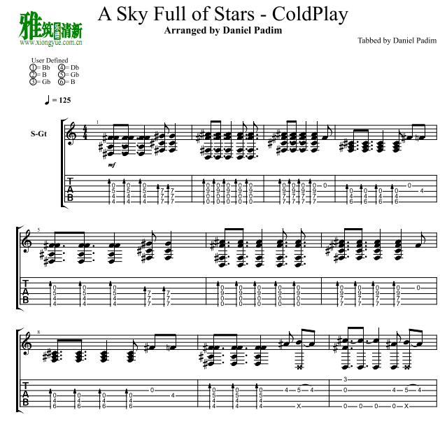 a sky full of stars指弹吉他谱
