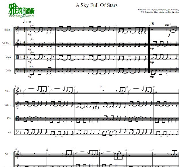 A Sky Full Of Stars弦乐四重奏谱