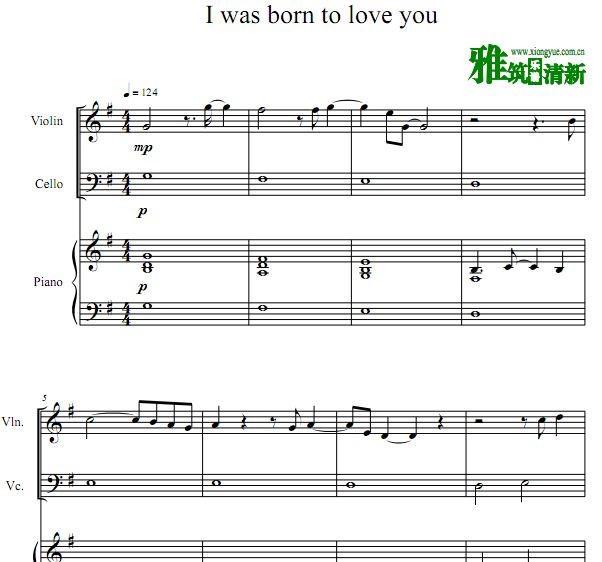 Queen - I Was Born To Love You 小提琴大提琴钢琴合奏谱