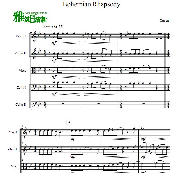 Bohemian Rhapsody弦乐五重奏谱