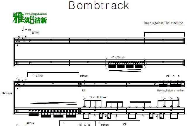 RATM - Bombtrack 鼓谱