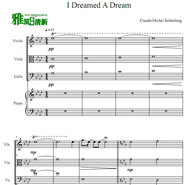 I Dreamed A Dream 小提琴中提琴大提琴钢琴合奏谱