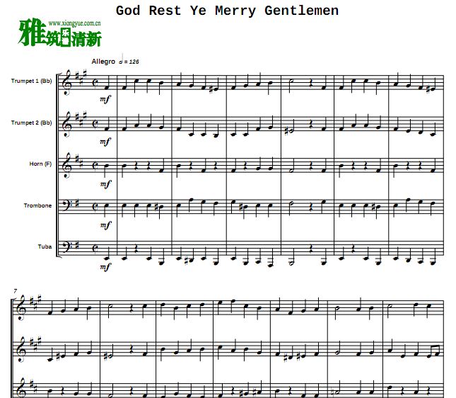 God Rest Ye Merry Gentlemen 铜管五重奏谱
