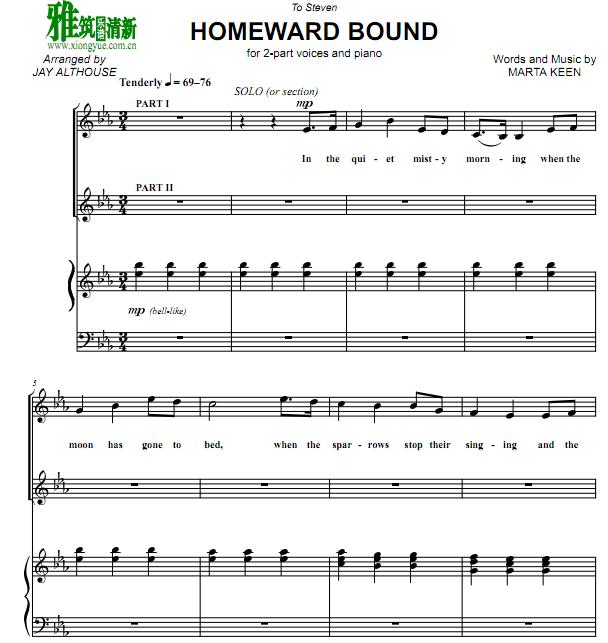 Homeward Bound 2声部合唱钢琴伴奏谱1