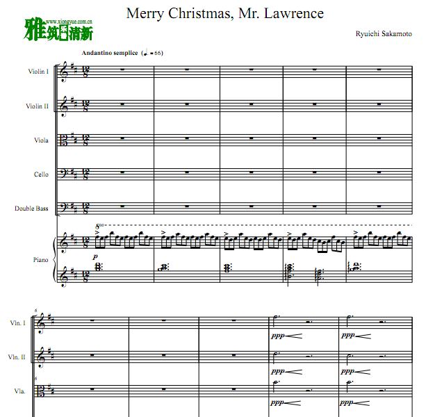 圣诞快乐劳伦斯先生 Merry Christmas Mr. Lawrence 钢琴六重奏谱
