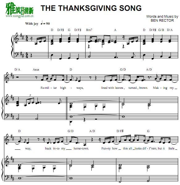 Ben Rector - The Thanksgiving Song正谱 钢琴伴奏谱