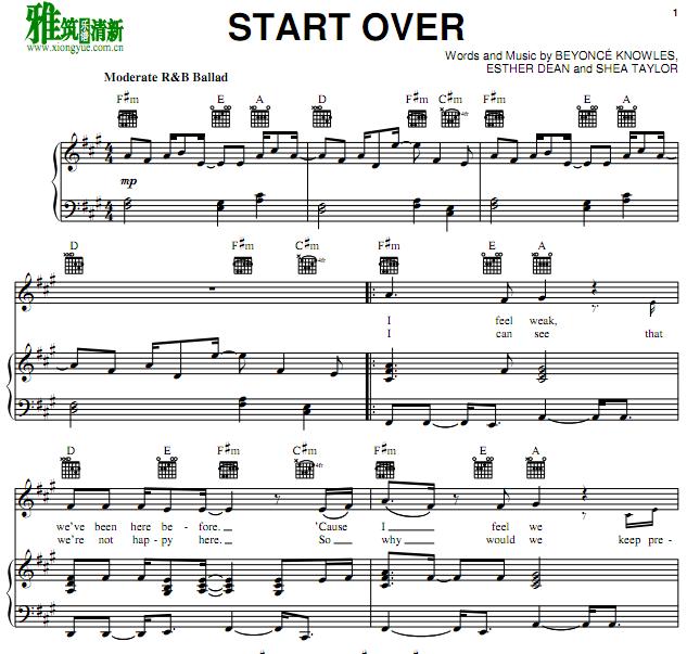 beyonce - start over钢琴谱