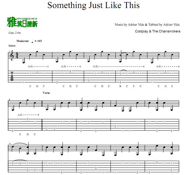 Adrian Vida 吉他谱 - Something Just Like This指弹吉他谱