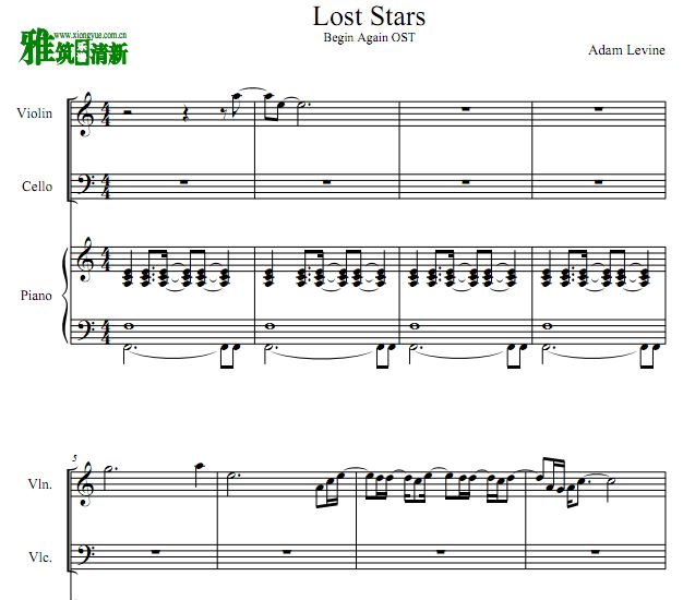 Begin Again插曲 Lost Stars 小提大提钢琴三重奏谱
