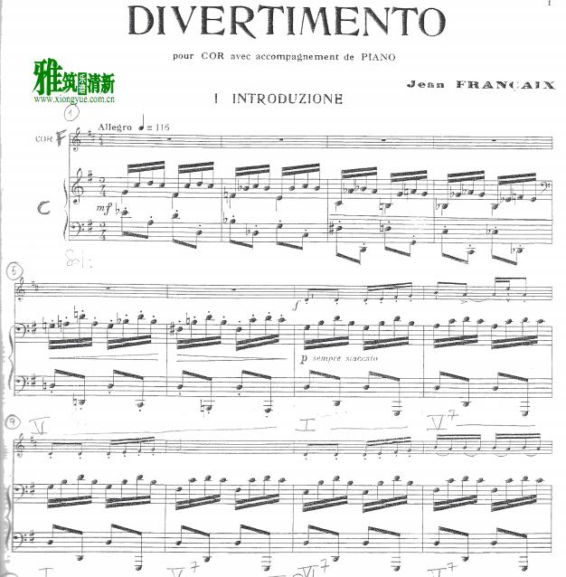 Jean Francaix - Divertimento 圆号钢琴伴奏谱