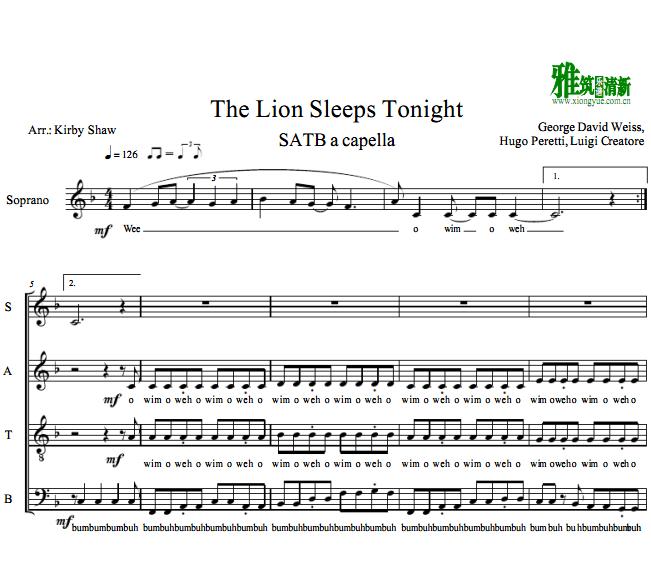 Kirby Shaw - The lion sleeps tonight阿卡贝拉谱