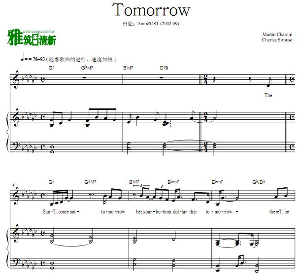 音乐剧Annie - Tomorrow 声乐正谱 Gb调钢琴伴奏谱