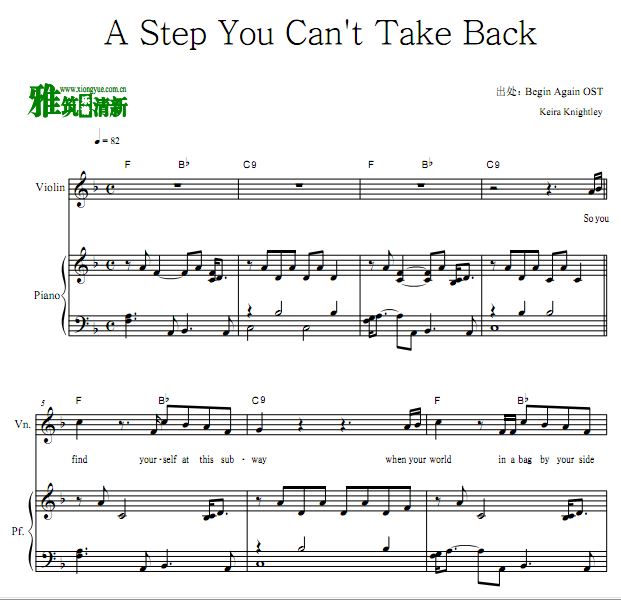 Begin Again插曲 A Step You Can't Take Back小提琴钢琴合奏谱