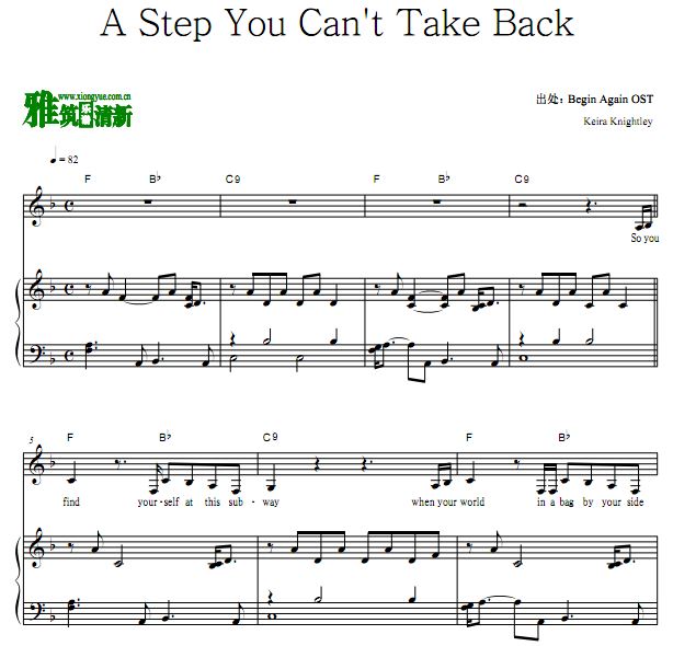 Begin Again插曲 A Step You Can't Take Back歌谱 钢琴弹唱谱